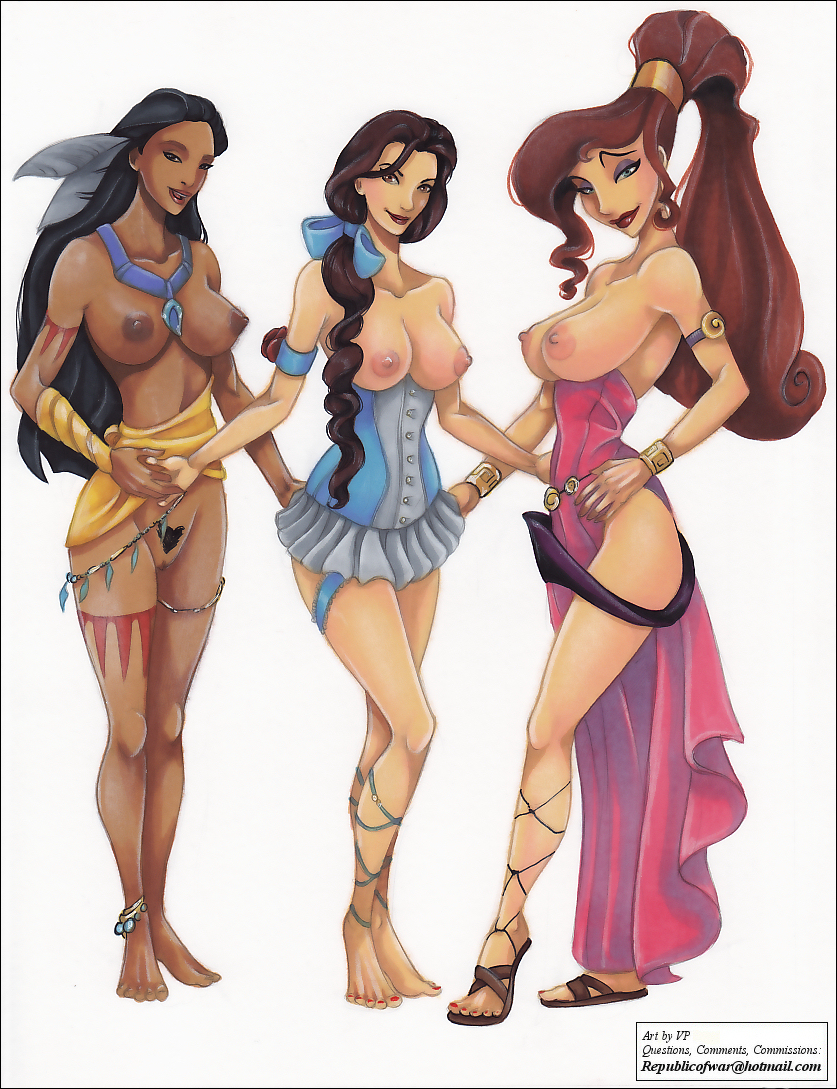 babe beautiful beauty_and_the_beast big_breasts breasts corset crossover disney hercules legs lipstick megara necklace pocahontas pocahontas_(character) princess_belle pussy smile vp white_background