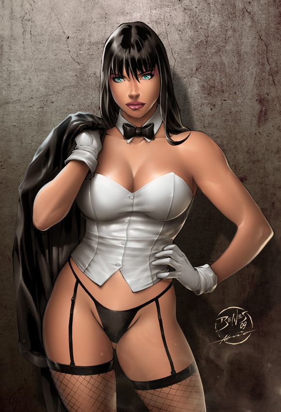1_girl 1girl abraaolucas aqua_eyes arm arms art babe bare_shoulders big_breasts black_hair black_panties bowtie breasts clavicle cleavage collar collarbone corset dc dc_comics dc_universe dcau detached_collar ed_benes eyeshadow female fishnet_legwear fishnet_thighhighs fishnets garter_belt garter_straps gloves hand_on_hip high_res highres holding jacket jacket_removed justice_league large_breasts legs legwear lips lipstick long_hair looking_at_viewer magician makeup midriff neck non-nude panties red_lipstick serious solo standing stockings strapless suit suit_removed thighhighs thong tie white_gloves wide_hips zatanna zatanna_zatara