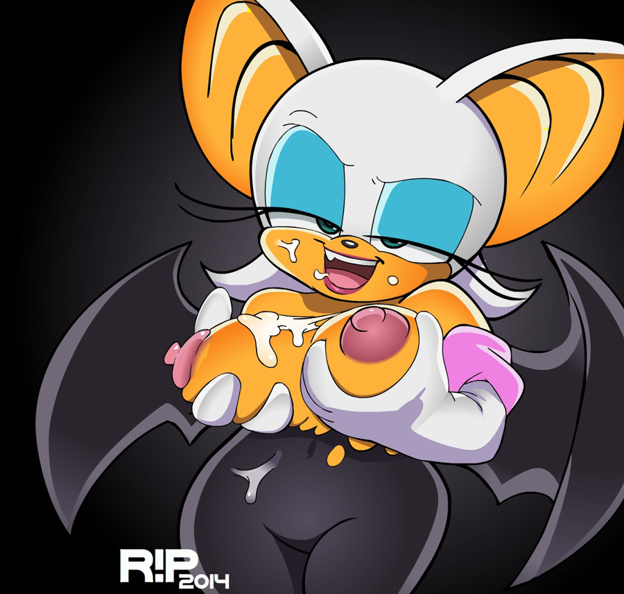 1girl 2014 anthro areola bat big_breasts black_background breast_fondling breasts clothing cum cum_on_breasts cum_on_face erect_nipples female female_only fondling furry looking_at_viewer mammal navel nipples r!p r!p_(artist) rouge_the_bat sega smile solo sonic_(series) topless topless_anthro topless_female torn_clothing wings
