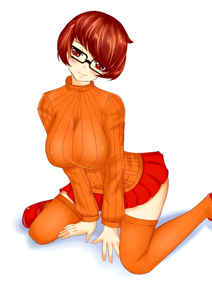 big_breasts kama7729 orange_sweater red_eyes scooby-doo velma_dinkley