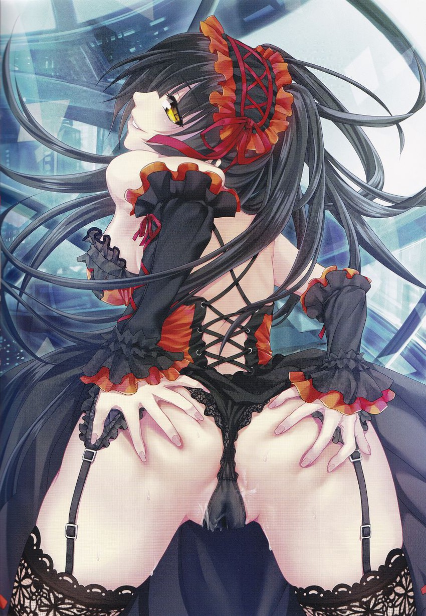 1girl anus archived_source ass ass_grab bangs bare_shoulders black_hair bow breasts cameltoe clara_v clothes_lift clothes_pull clothing corset date_a_live detached_sleeves female female_only fingernails frilled_sleeves frills from_behind garter_belt garter_straps gothic_lolita grabbing_own_ass grin groping hair_bow hair_ornament hair_ribbon high_resolution lace lace-trimmed_legwear lace-trimmed_panties lace-trimmed_thighhighs lace_trim laces leaning_forward lingerie lolita_fashion long_fingernails long_hair long_sleeves looking_back naughty_face panties pantsu ribbon semen semen_on_ass semen_on_body semen_on_clothes semen_on_lower_body sideboob skirt skirt_lift skirt_pull sleeves_past_wrists smile solo solo_female spread_anus stockings strapless thighhighs thong tokisaki_kurumi underwear useless_tags vaginal_juices very_long_hair wentirtongmo wet yellow_eyes