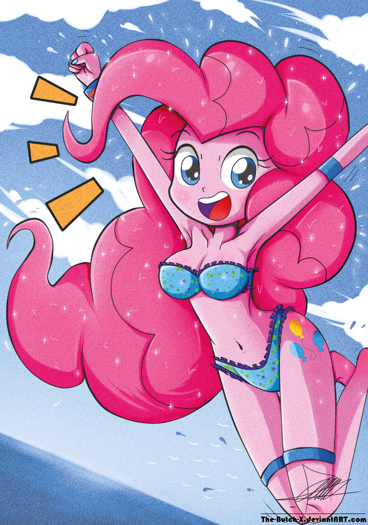 1girl beach bikini cute equestria_girls my_little_pony ocean pinkie_pie smile the-butcher-x