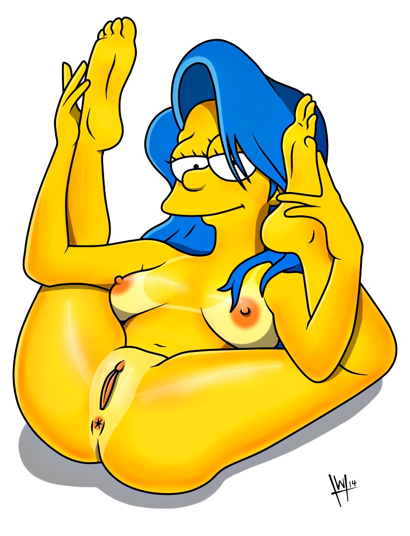 ass breasts marge_simpson nipples pussy the_simpsons white_background yellow_skin