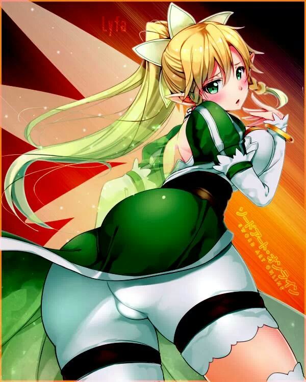1girl ass blush breasts fairy_wings female green_eyes large_breasts leafa long_hair pointy_ears ponytail solo sword_art_online wings