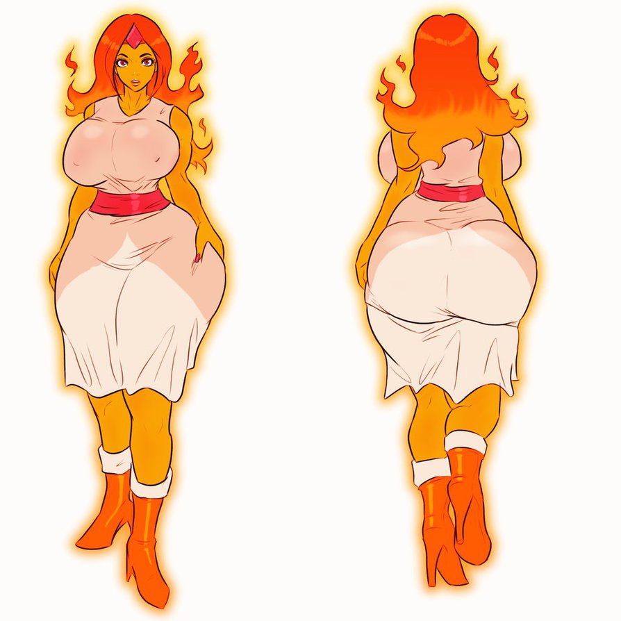 1girl adventure_time ass big_ass big_breasts breasts fire_hair flame_princess jay-marvel orange_hair orange_skin red_eyes