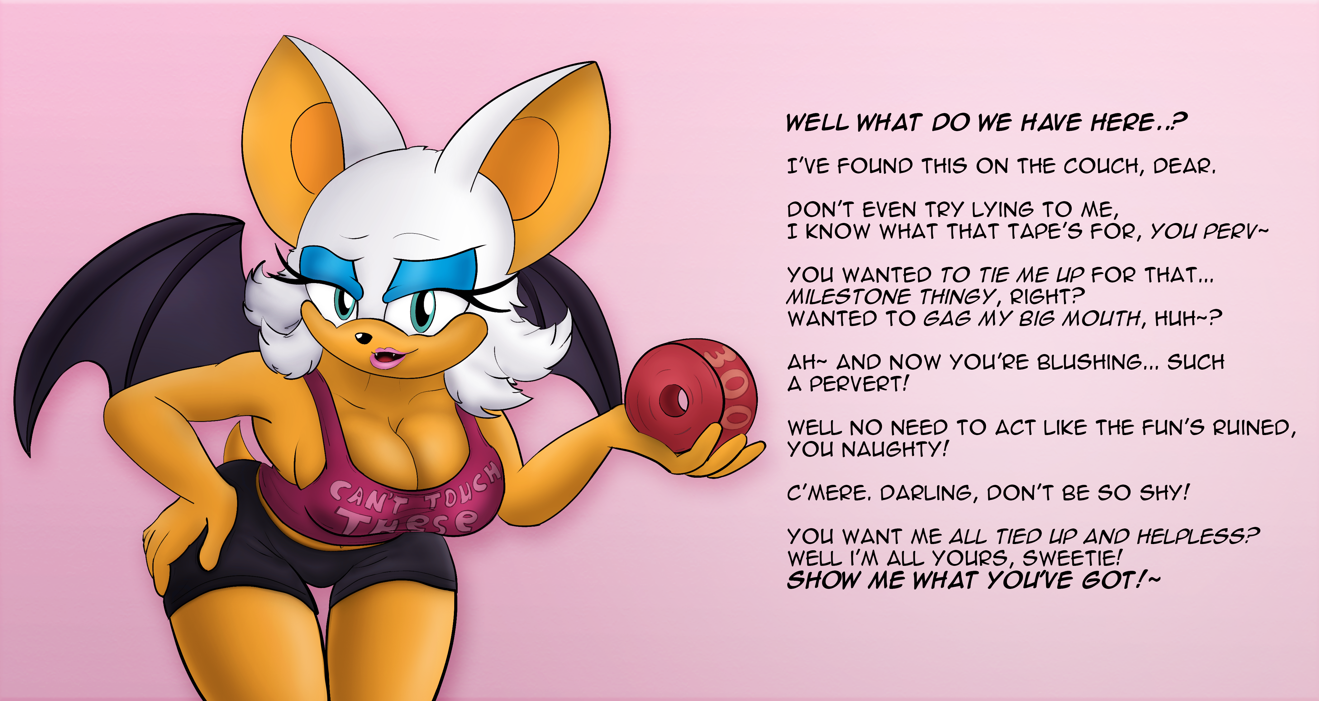 Xbooru - 1girl 1girl absurd res anthro big breasts bottomwear breasts  chiropteran cleavage clothed clothing darkman-zero dialogue english text  furry high res looking at viewer mammal open mouth rouge the bat sega