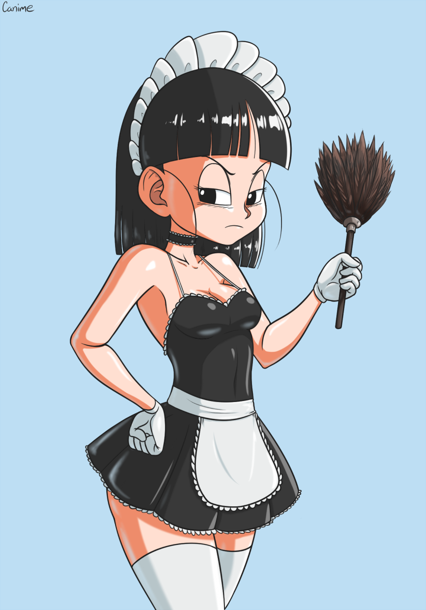 big_breasts breasts canime cleavage dragon_ball dragon_ball_gt dragon_ball_z duster feather_duster maid maid_outfit maid_uniform pan