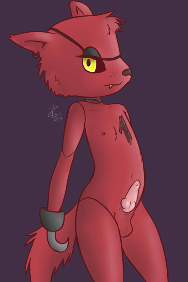 1boy animatronic cub erection eye_patch foxy_(fnaf) furry girly hook male male_only number_1 penis red_fur solo standing