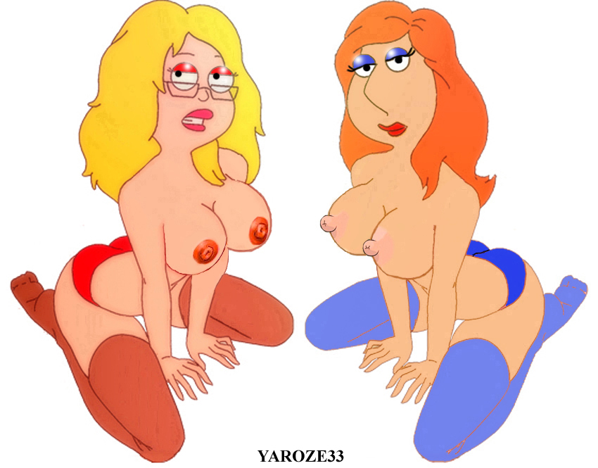 american_dad big_breasts breasts crossover family_guy glasses kneel looking_at_viewer nipples panties stockings yaroze33_(artist)