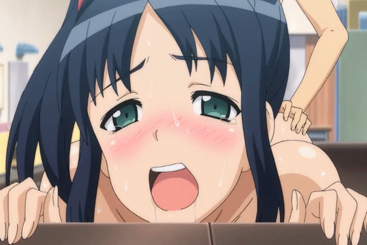 1boy 1girl animated animated_gif ass ass_grab black_hair blush breasts censored cleavage female gif green_eyes kamii_maki katekano_idol_sister open_mouth pussy school sex side_ponytail solo_focus
