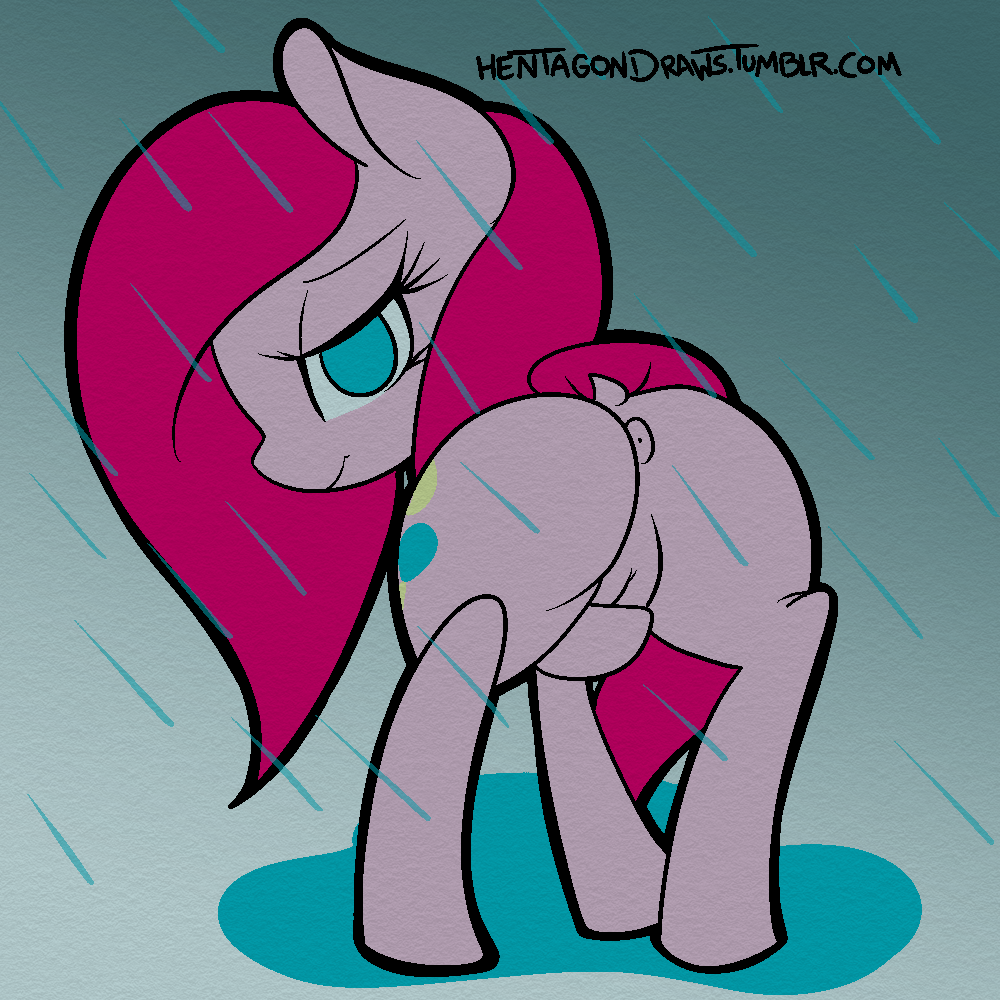 ass friendship_is_magic hentagon_(artist) looking_at_viewer my_little_pony naughty_face pinkamena_(mlp) pinkie_pie_(mlp) pony pussy raining smile