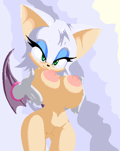 breasts furry large_breasts lowres nipples pussy rouge_the_bat smile sonic_(series) tail wings