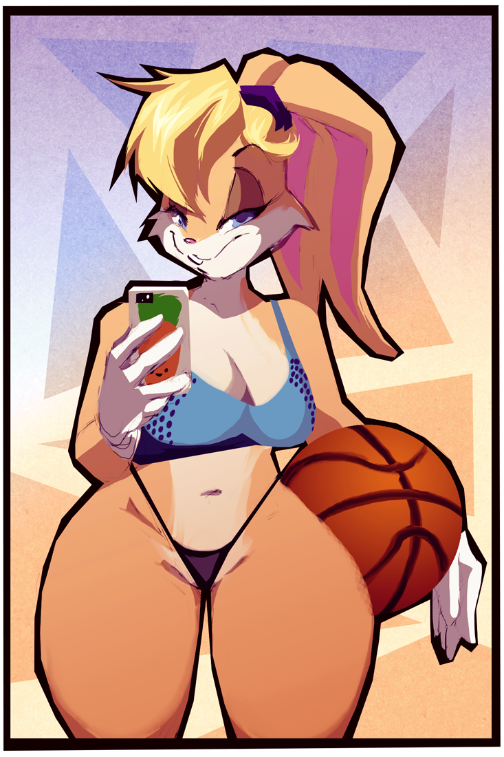 1girl 1girl anthro blonde_hair breasts cleavage clothed clothing furry hair lagomorph lola_bunny looney_tunes mammal pose rabbit riendonut skimpy underwear voluptuous warner_brothers wide_hips