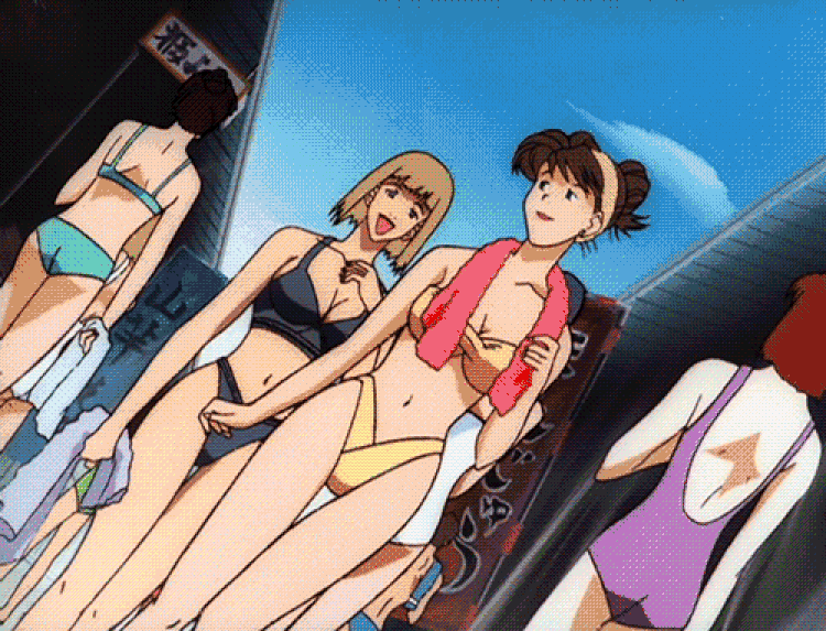 anime ass bikini breasts cleavage gif outdoor swimsuit