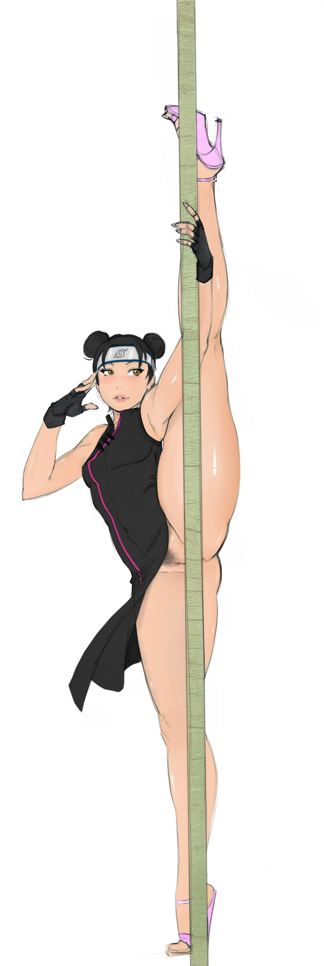 anime flexible hentai high_heels legs naruto pole pussy tenten