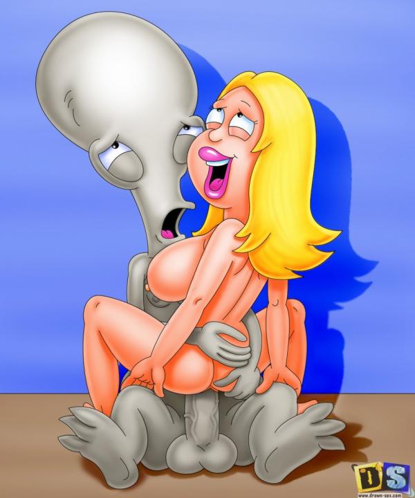 alien american_dad big_breasts blond_hair breasts drawn-sex.com francine_smith full_sex hair nude open_mouth penis roger_(american_dad) view_from_behind