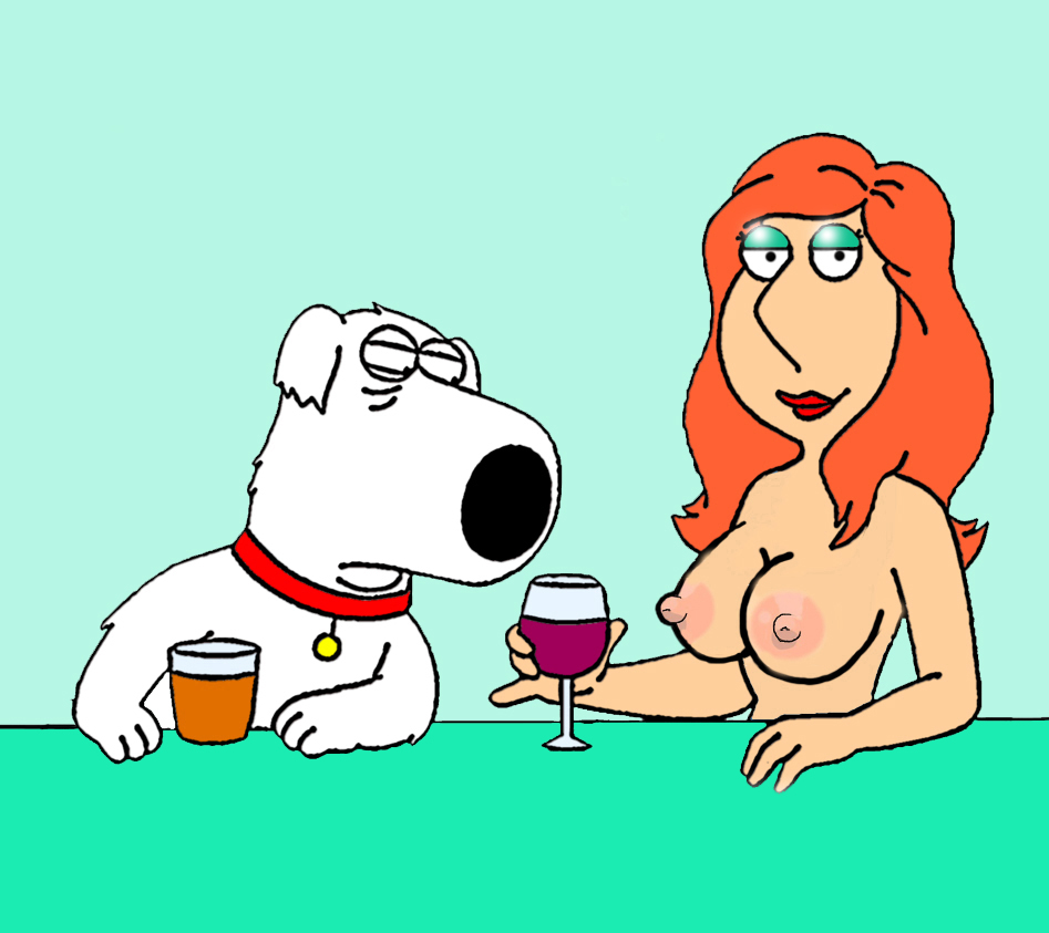 breasts breasts_out brian_griffin drinking family_guy huge_breasts huge_nipples lois_griffin looking_at_viewer yaroze33_(artist)