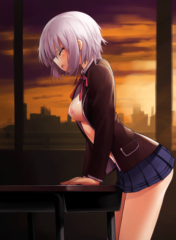 1girl animated animated_gif anime areolae ass blue_eyes blue_hair blush breasts breasts_outside classroom closed_eyes crotch_rub date_a_live desk dobunezumi gif hair hair_ornament hairclip hentai horny humping masturbation nipples open_clothes open_mouth panties school_uniform short_hair silver_hair skirt solo table_sex thighhighs tobiichi_origami
