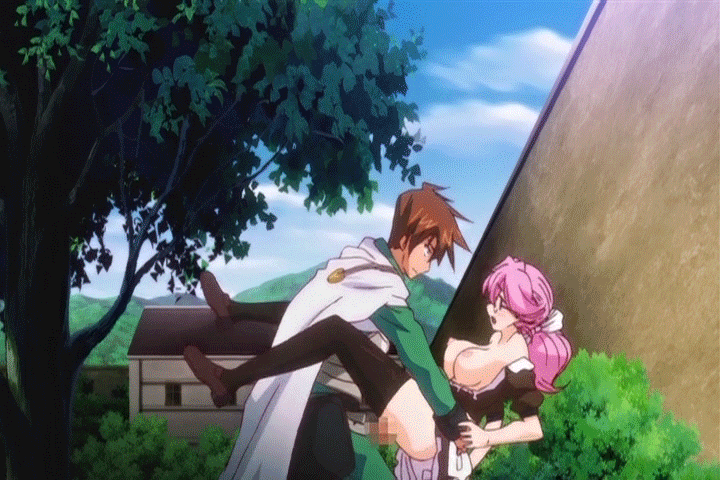 1boy 1girl animated animated_gif big_breasts black_legwear blue_eyes bouncing_breasts breasts breasts_outside censored clothed_sex dress dress_lift dress_pull gif glasses held_up large_breasts maid maid_uniform nipples no_bra no_panties open_mouth outdoors pink_hair rance_01 ribbon ribbons sex sill_plain standing stockings suspended_congress thighhighs twintails vaginal