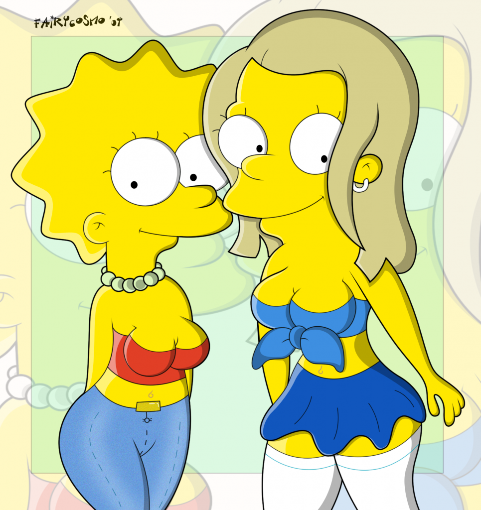 alex_whitney fairycosmo_(artist) grin jeans lisa_simpson looking_at_viewer stockings the_simpsons yellow_skin