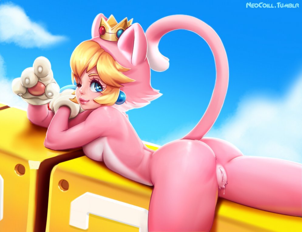 1girl anus ass costume female neocoill princess_peach pussy solo super_mario_bros. tail wet_pussy
