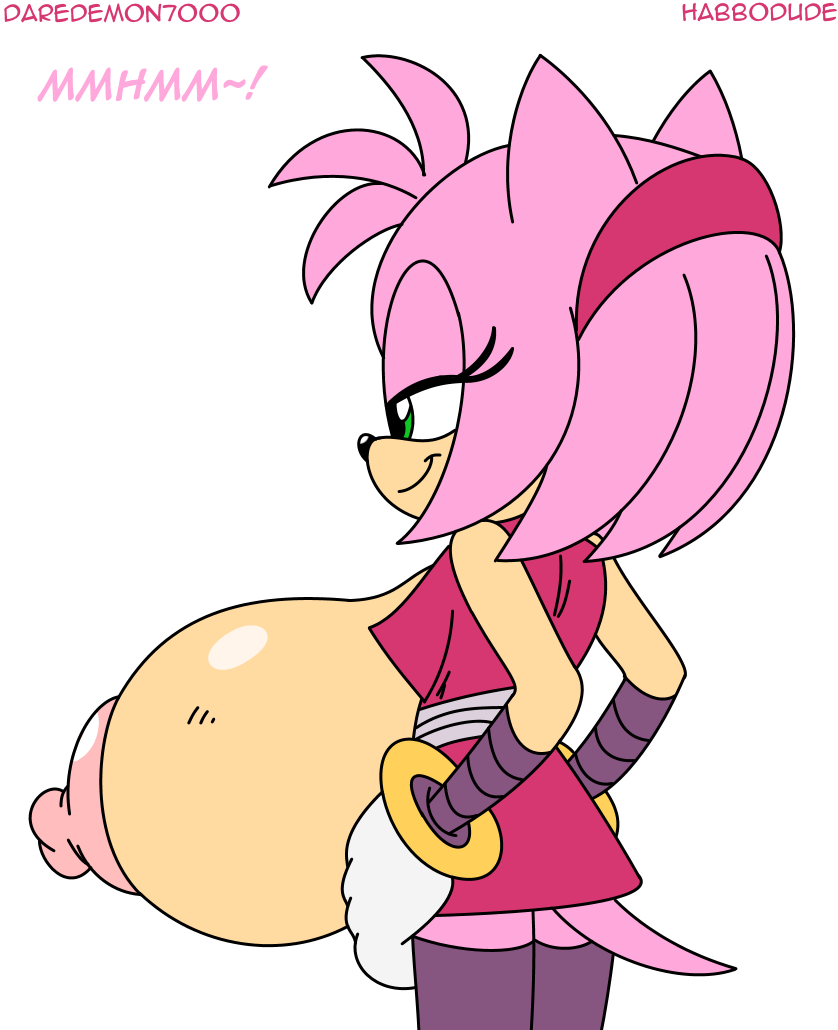 amy_rose big_breasts breasts clothes daredemon7000 english_text erect_nipples female green_eyes habbodude hair hedgehog hips huge_breasts nipples pink_hair sega smile solo sonic_(series) sonic_boom text wide_hips