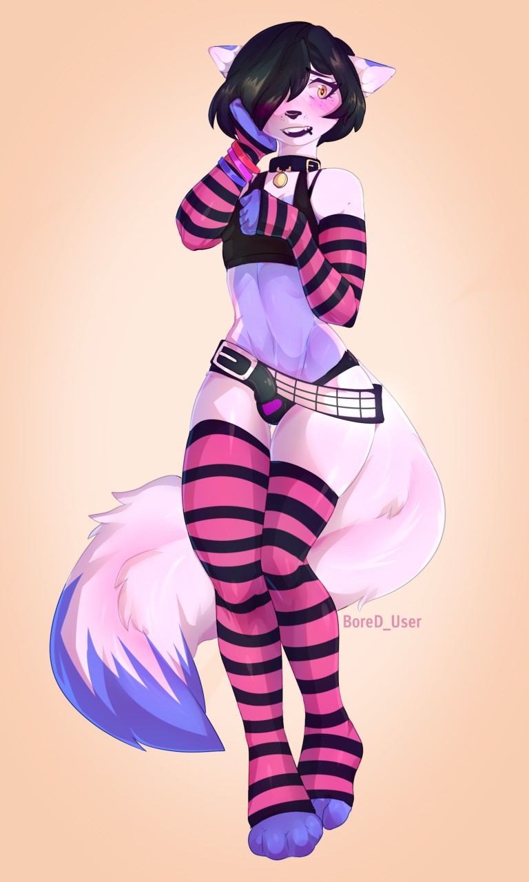 1girl 2018 4_toes 5_fingers anthro black_hair bored_user clothed clothing digital_media_(artwork) furry girly hair high_res male mammal standing toes wide_hips