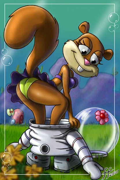 2007 anthro ass bikini brown_fur buckteeth butt cute fernando_faria_(artist) fur furry gary_(spongebob_squarepants) long_tail nickelodeon sandy_cheeks smile spongebob_squarepants squirrel tail undressing
