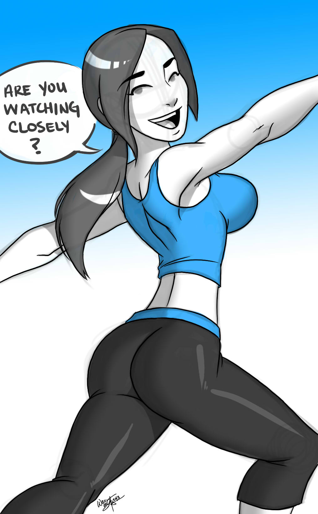 aeolus alluring ass breasts clothes female happy hips looking_at_viewer nintendo pants solo super_smash_bros. text trainer_(wii_fit) white_skin wii wii_fit wii_fit_trainer yoga_pants