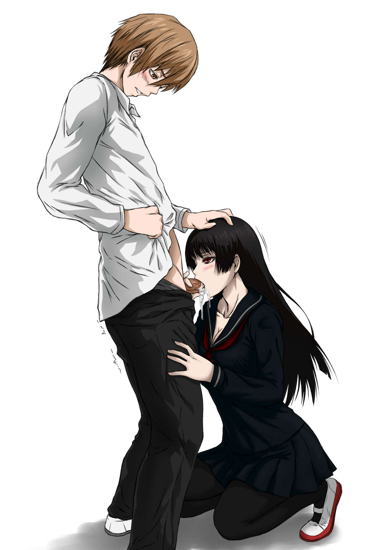 Xbooru - 1boy 1girl anime fellatio hentai kneel oral sucking | 564077