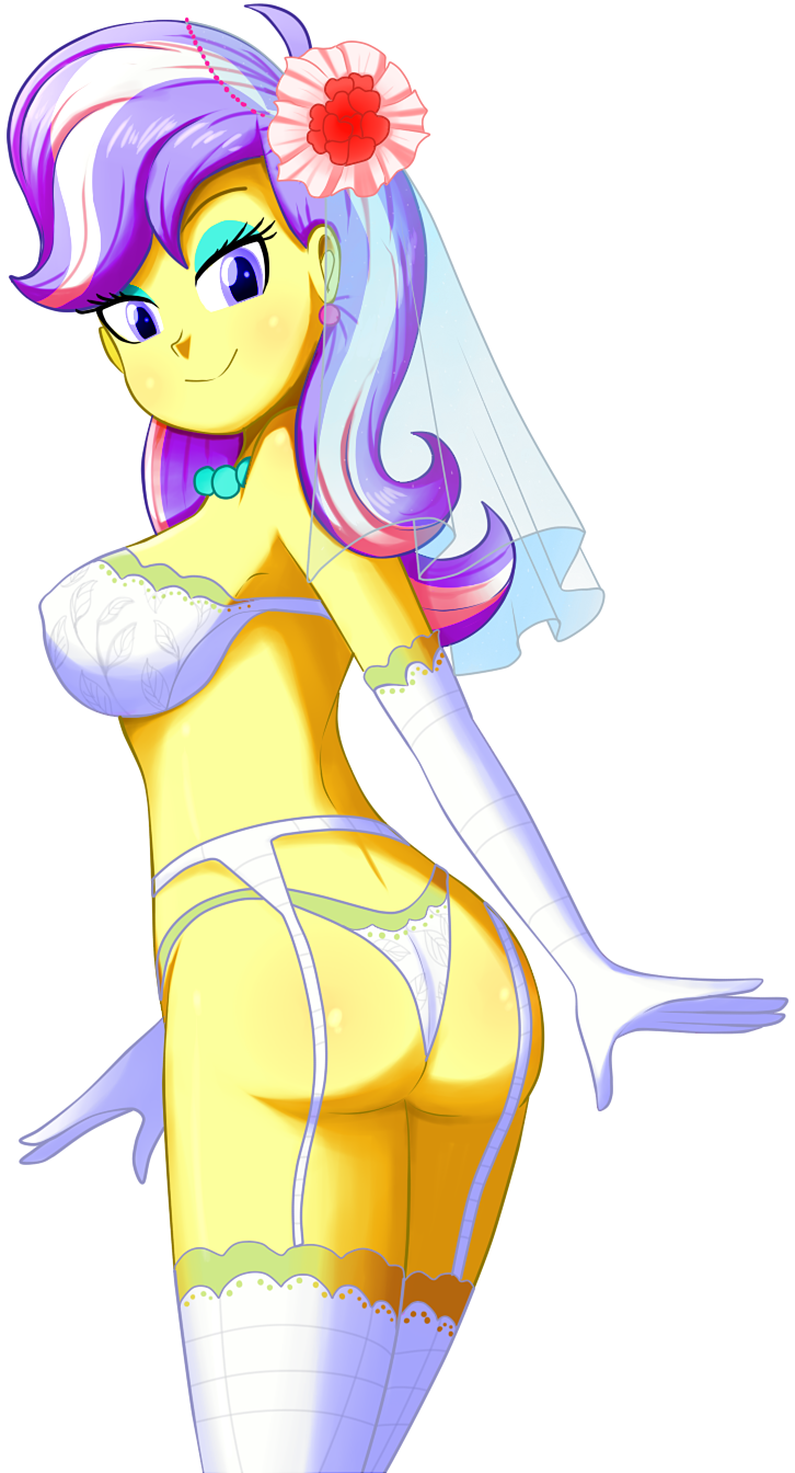 1girl ass bra bridal_veil earrings female female_human female_only friendship_is_magic garter_belt gloves human humanized lingerie looking_at_viewer mostly_nude my_little_pony panties solo standing stockings the-butch-x the-butcher-x transparent_background upper_crust_(mlp)