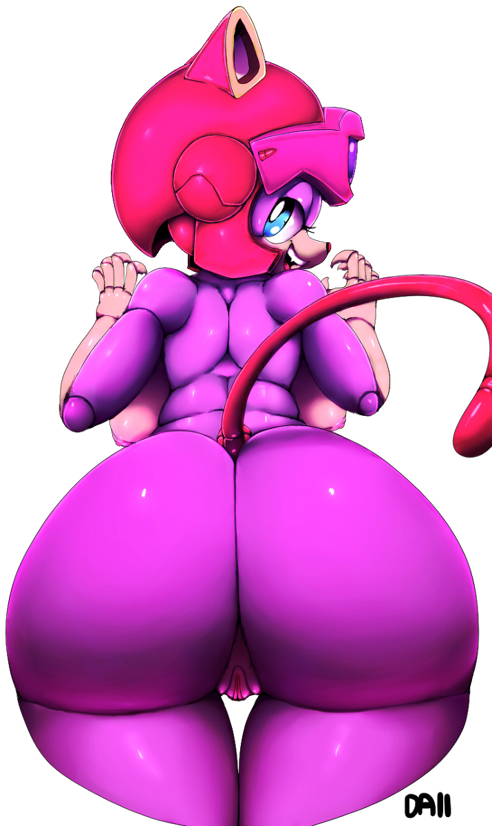areolae ass big_ass blue_eyes breasts cat eyelashes feline female furry mammal nipples nude polly_esther presenting presenting_hindquarters purple_fur pussy rear_view samurai_pizza_cats smile solo tongue vhsdaii white_background