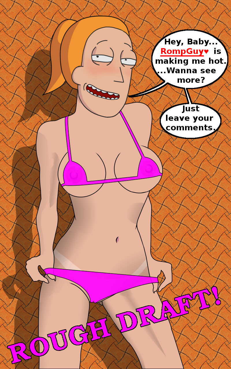 big_breasts big_breasts big_nipples bikini looking_at_viewer pointy_breasts red_hair rick_and_morty rompguy rompguylove small_waist smile summer_smith tease