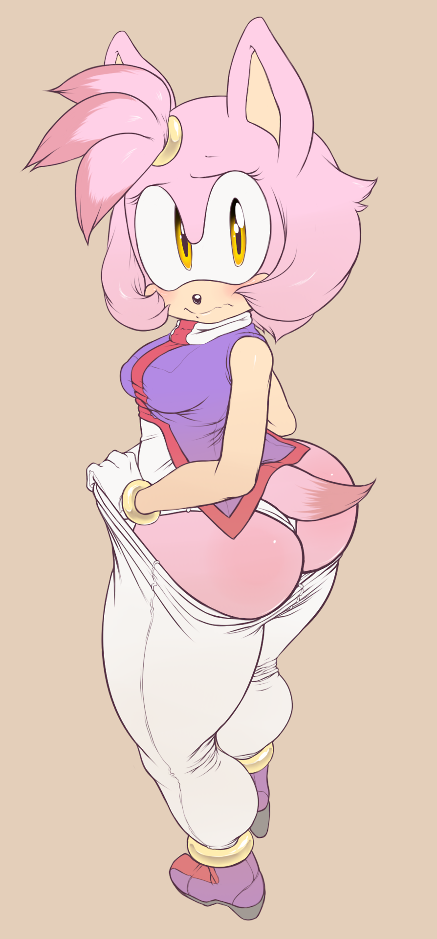 2014 amber_eyes anthro argento ass black_nose blush bracelet cat clothed clothing feline female footwear gloves hair hedgehog hybrid jewelry looking_at_viewer mammal pants pink_hair shirt shoes short_hair solo sonic_(series) standing thick_thighs thong tight_clothing undressing wide_hips