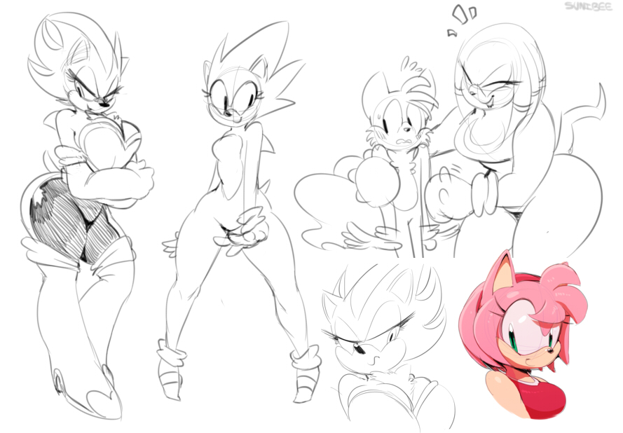 amy_rose anthro ass breasts crossgender female hedgehog knuckles_the_echidna mammal miles_"tails"_prower shadow_the_hedgehog sonic_(series) sonic_the_hedgehog sunibee