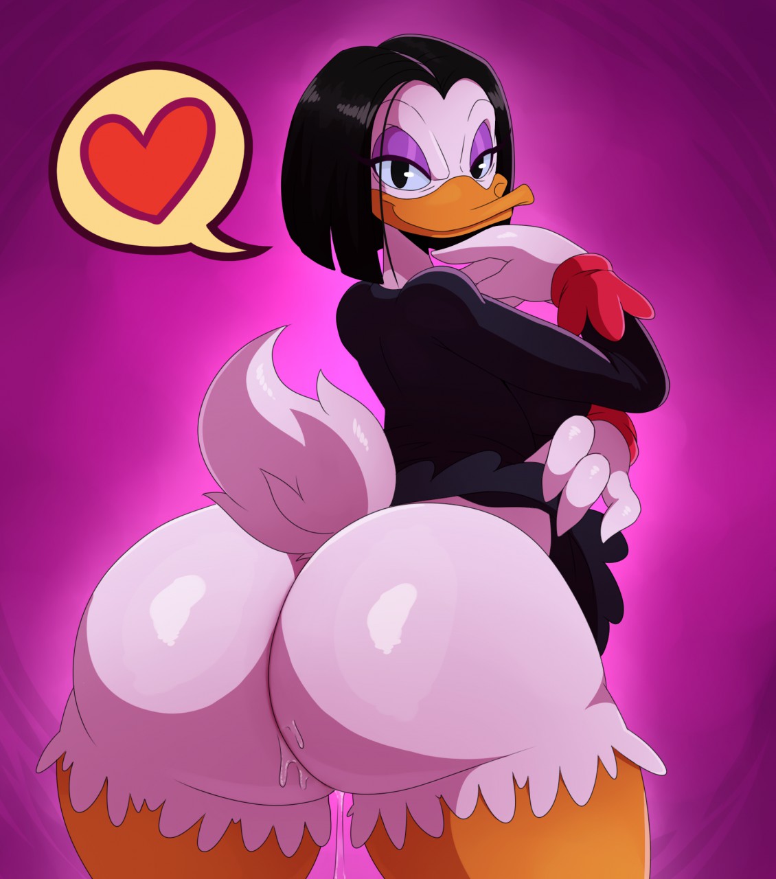 ass avian bird duck ducktales female furry heart looking_at_viewer looking_back magica_de_spell presenting pussy_juice solo sssonic2 standing