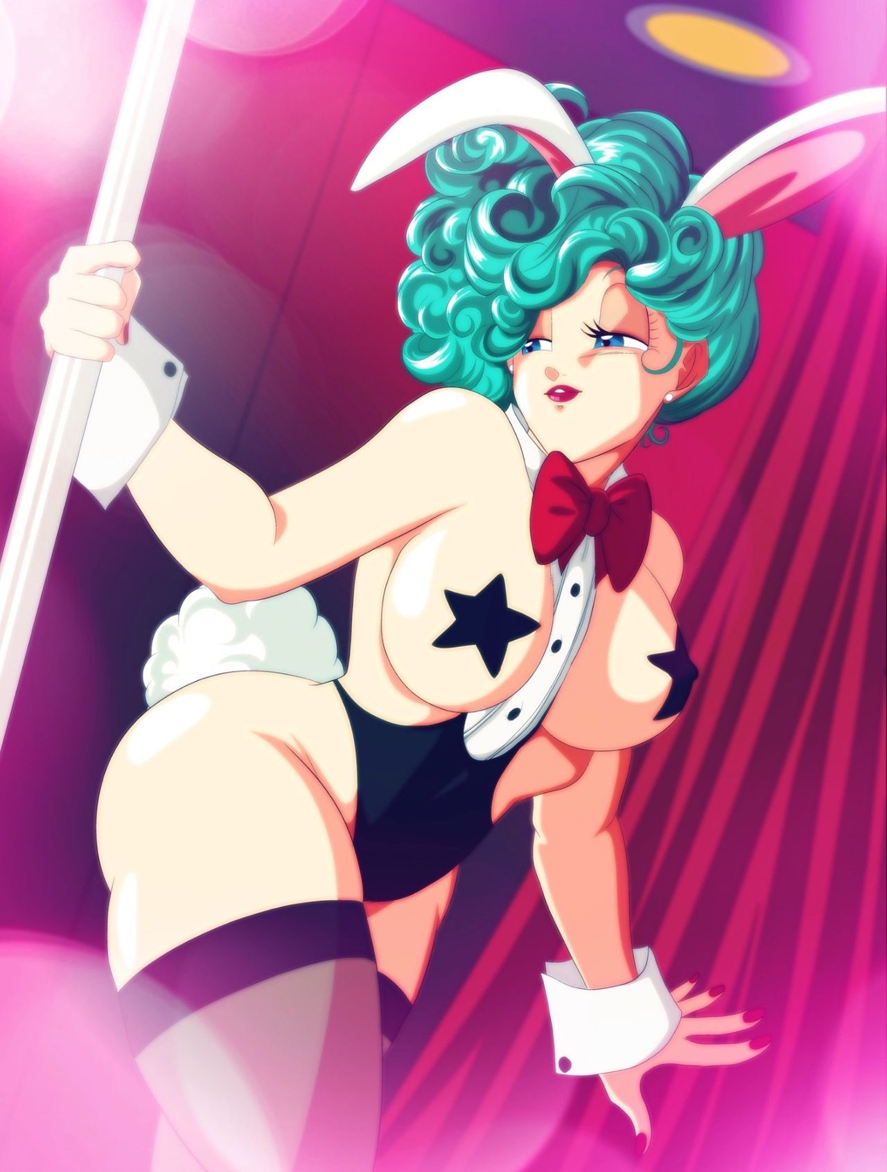 big_ass blue_eyes blue_hair bowtie breasts bulma_brief bunny_bulma bunny_ears bunny_tail bunnysuit club curly_hair dancing dragon_ball_super dragon_ball_z legs leotard light milf nipples pasties pole red_lipstick red_nails sexy_ass sexy_breasts sexy_clothes star star_pasties stockings stripper_pole thick_thighs thighs waifu wrist_cuffs