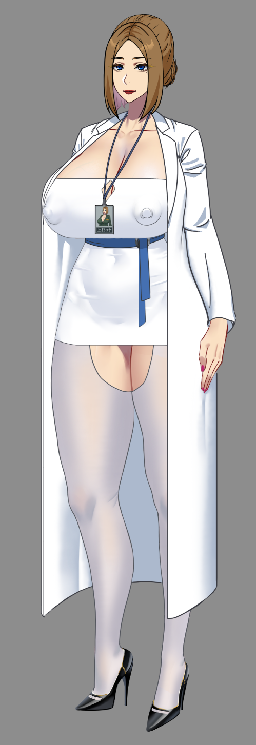 asian asian_female brown_hair doctor jinx_(artist) labcoat purple_eyes see-through_clothes voluptuous