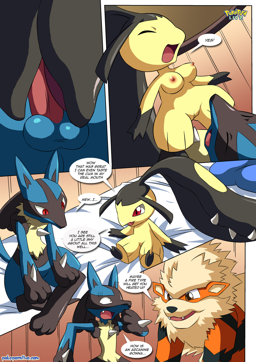 arcanine blush breasts comic lucario lucario's_gift mawile mew oral_sex penis pokemon pokepornlive testicles