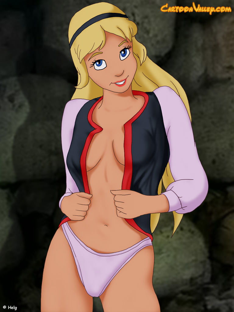 1girl blonde_hair blue_eyes cartoonvalley.com disney female female_only helg_(artist) looking_at_viewer mostly_nude no_bra panties partially_nude princess_eilonwy royalty solo standing tagme the_black_cauldron
