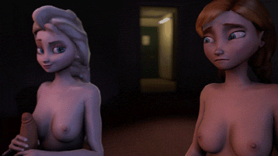 3d anna_(frozen) breasts elsa frozen_(movie) gif handjob multiple_penises nipples nude penis penis_size_difference