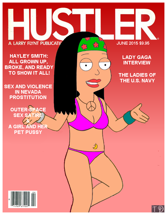 2015 american_dad bikini hayley_smith hustler magazine_cover navel_piercing parody peace_symbol peace_symbol_necklace