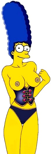 breasts corset marge_simpson nipples panties the_simpsons white_background yellow_skin
