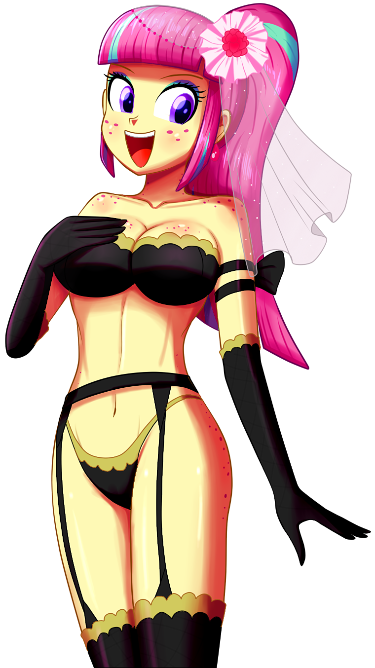 1girl bra breasts bridal_veil equestria_girls female female_only freckles friendship_is_magic garter_belt gloves lingerie looking_at_viewer mostly_nude my_little_pony open_mouth panties solo sour_sweet standing stockings the-butch-x the-butcher-x transparent_background