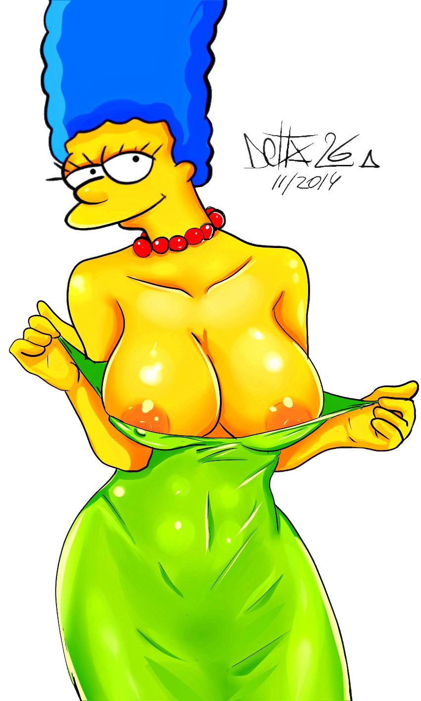 1girl areola areola_slip blue_hair breasts delta26 exposed_breasts female female_only flashing hair hips large_breasts looking_at_viewer marge_simpson milf nipple_slip nipples shirt_pull smile teasing the_simpsons transparent_background undressing yellow_skin