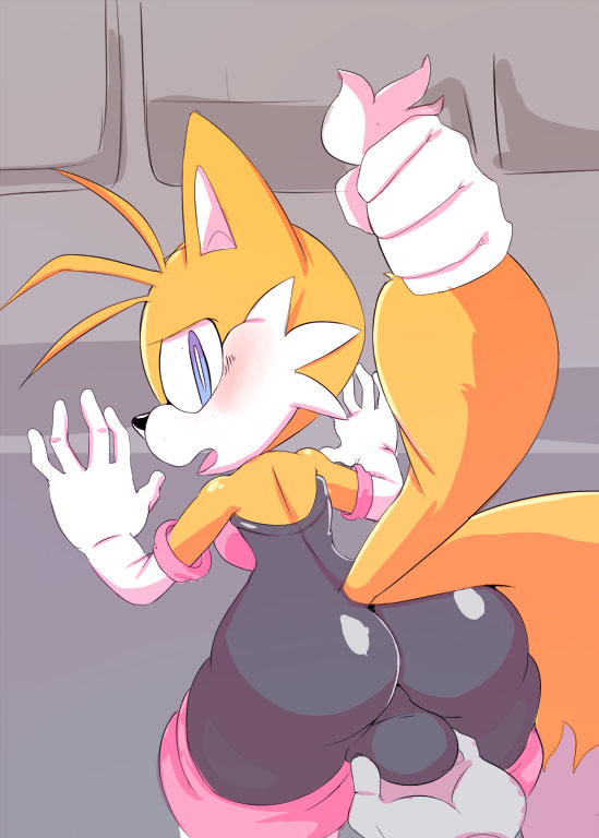 2015 ass big_ass blush bulge canine cloudz crossdressing disembodied_hand fox furry girly looking_back male mammal miles_"tails"_prower sega tail_grab testicle_fondling testicles thick_thighs video_games