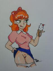 1girl aged_up elizabeth_afton female_only five_nights_at_freddy's five_nights_at_freddy's:_sister_location green_eyes ice_cream omegamax_pero_horny. orange_hair panties panties_down pussy tagme upskirt