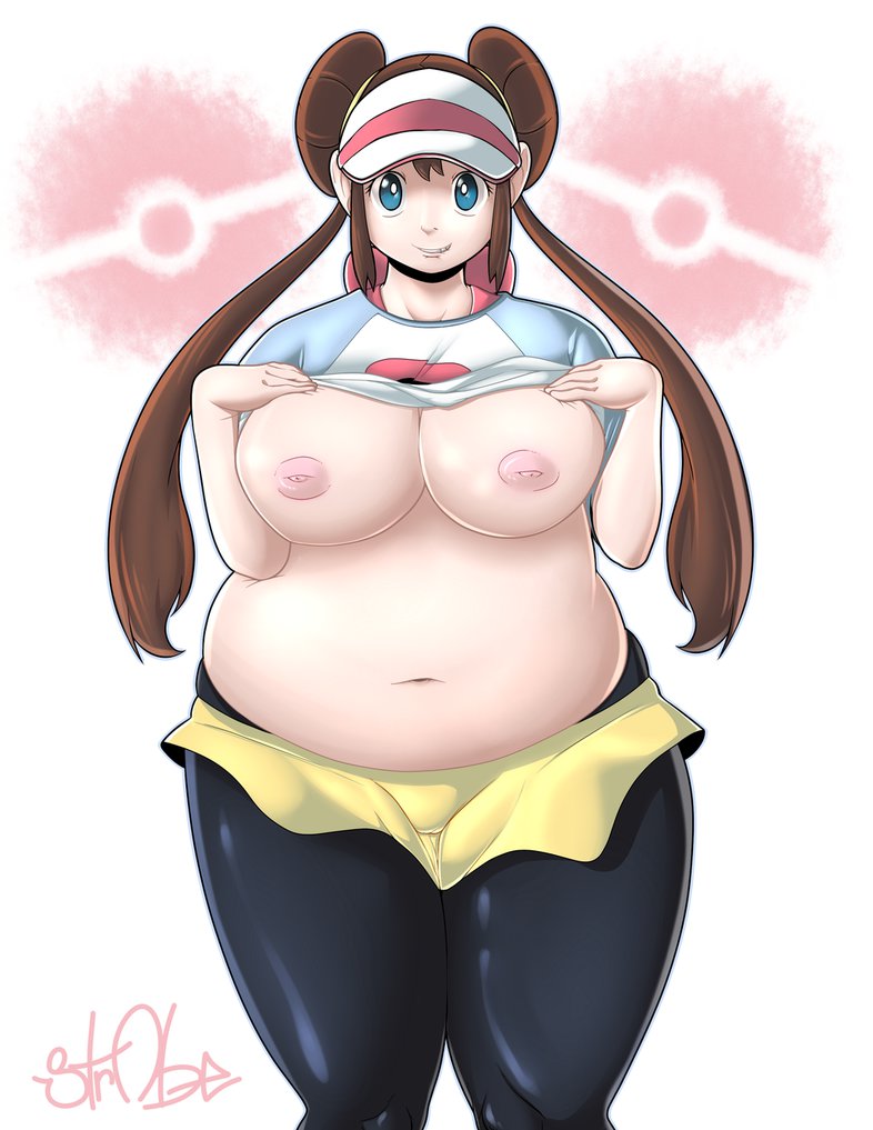 1girl areola big_ass big_breasts blue_eyes breasts brown_hair chubby creatures_(company) double_bun exposing_breasts female_protagonist_(pokemon_bw2) flashing game_freak humans_of_pokemon inverted_nipple leggings mei_(pokemon) nintendo plump pokemon pokemon_(anime) pokemon_(game) pokemon_black_2_&amp;_white_2 pokemon_black_and_white pokemon_bw pokemon_bw2 rosa_(pokemon) shirt_pull strobe_(artist) thick_thighs twin_tails visor