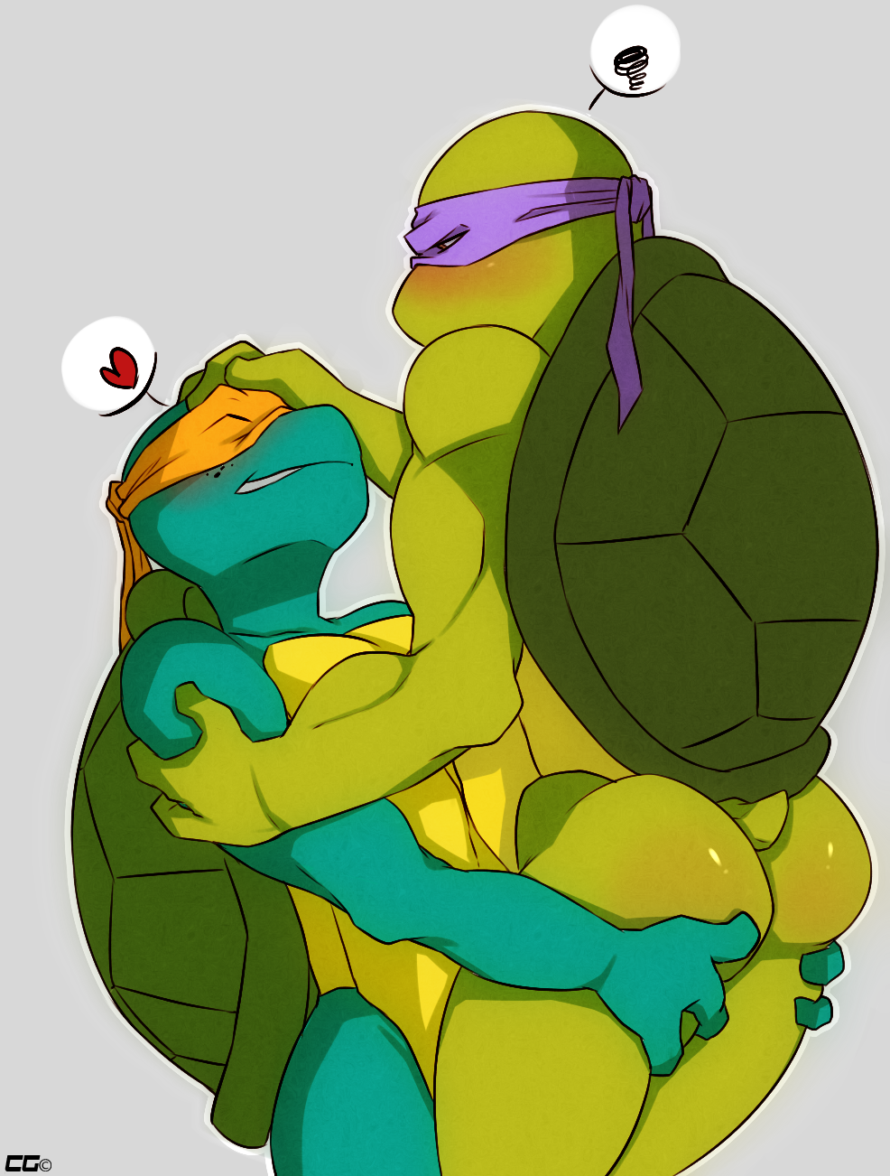 anthro arm_grab ass biceps blush brother brown_eyes butt_grab closed_eyes crazedg donatello duo gay green_skin grin hand_on_butt head_grab incest looking_down male male/male mask michelangelo muscle ninja nude pose reptile scales scalie shell sibling smile squint standing teenage_mutant_ninja_turtles teeth turtle