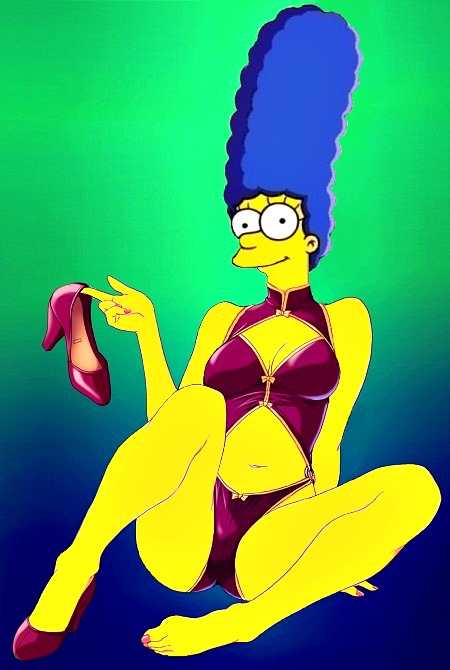bra breasts marge_simpson panties shoe_dangle shoes single_shoe the_simpsons yellow_skin